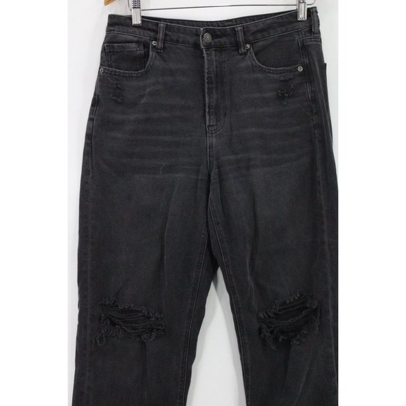 American Eagle Jeans Womens Black Faded Distressed Mom Straight Jeans Size 8 - Picture 2 of 10